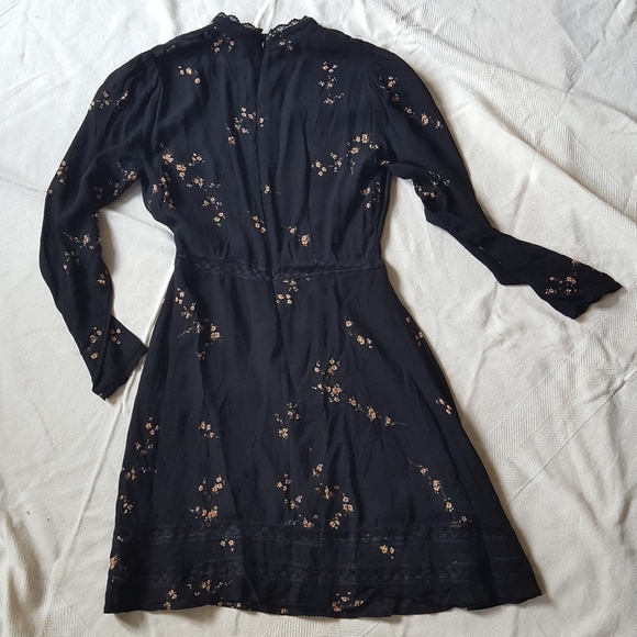 REFORMATION long sleeve black floral short midi fit and flare dress size2 - Picture 8 of 13